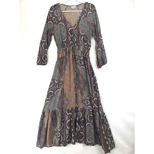 Maxi Boho Hippie Tiered Dress Tassels Tie waist Paani M